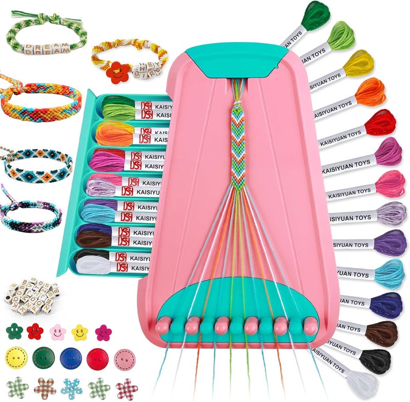 Maynacs Arts and Crafts for Kids Ages 8-12,Friendship Bracelet Making Kit for Girl,Kids Jewelry Making Kit with 28 Pre-Cut Threads,Christmas Birthday Gifts for Ages 6 7 8 9 10 11 12 Year Old Pink/Cyan - Image 1